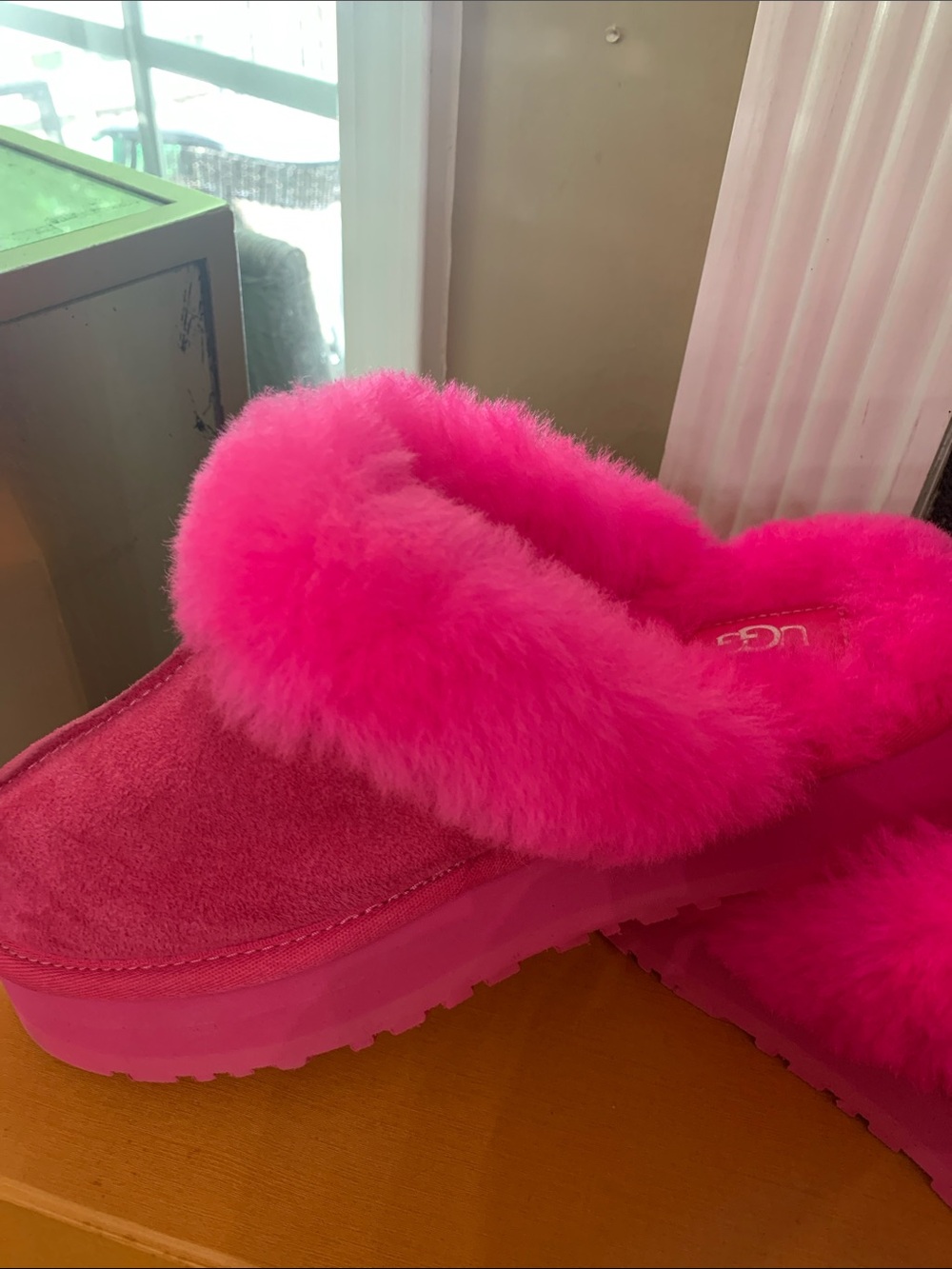 UGG Hot Pink Suede Shearling Clog Slippers - Picture 3 of 10